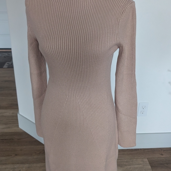 Mock Neck Ribbed Long Sleeve Midi Dress - Blush - Picture 12 of 14